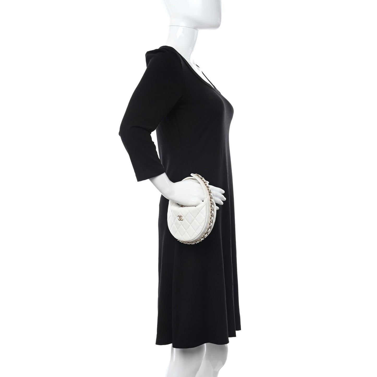 Lambskin Quilted Chain Around Pouch Hobo White
