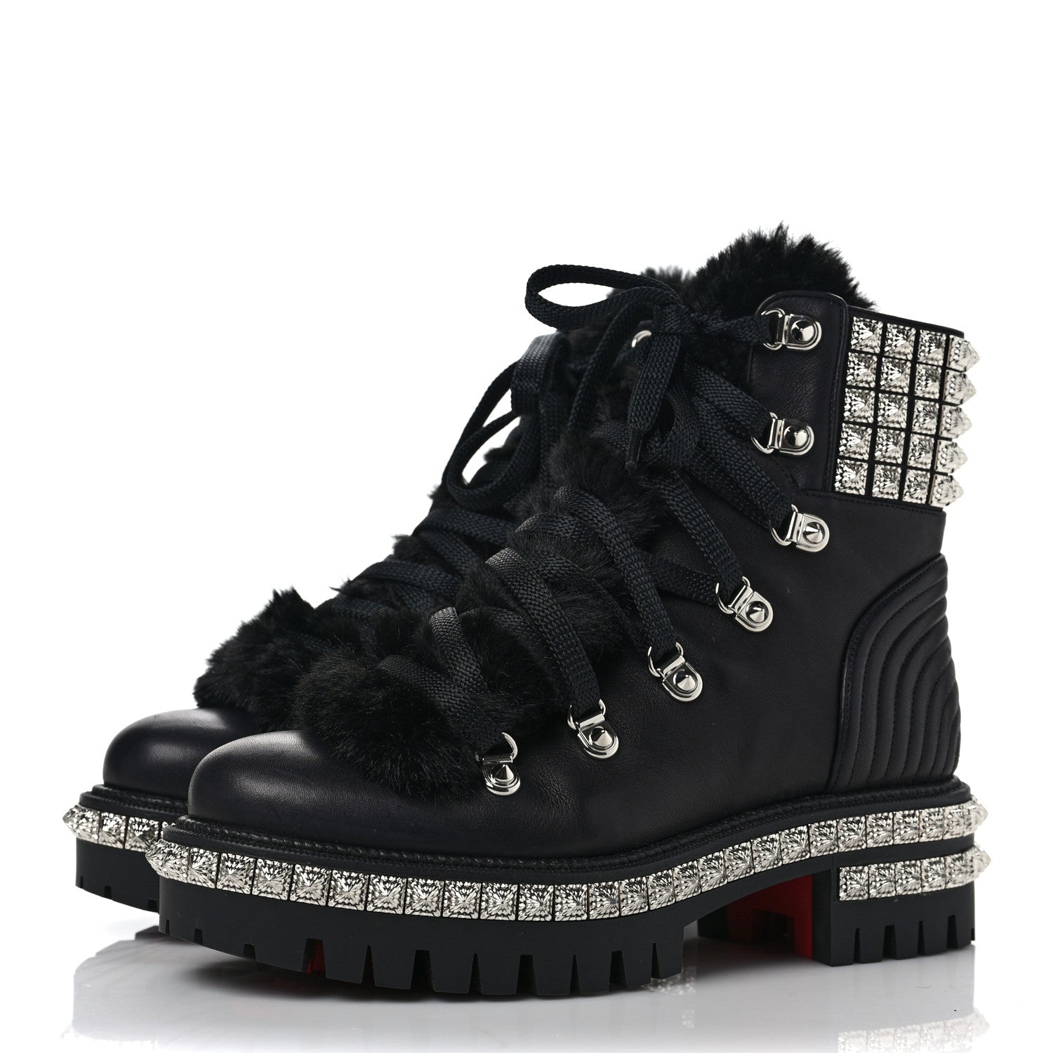 Christian Louboutin Calfskin Studded Shearling Yeti Donna Boots 36 Black 3 of 8