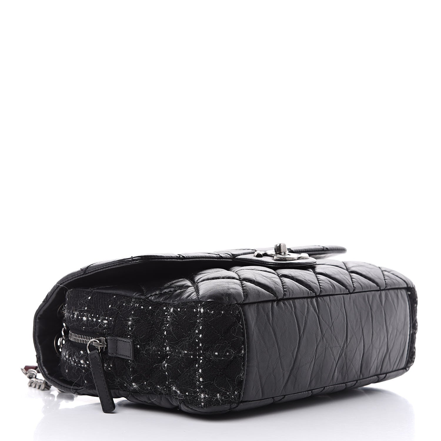 Chanel Aged Calfskin Tweed Jumbo New Portobello Flap Black 4 of 9