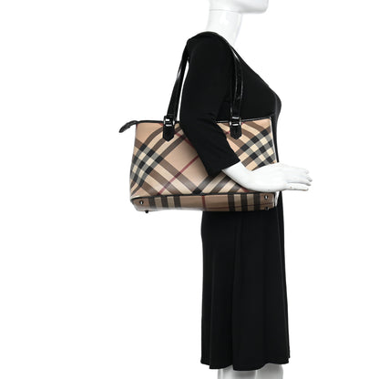 Burberry Patent Trim Nova Check Shopper Tote Black 2 of 21