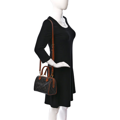 Celine Triomphe Canvas Calfskin Small Boston Bag Tan 2 of 8