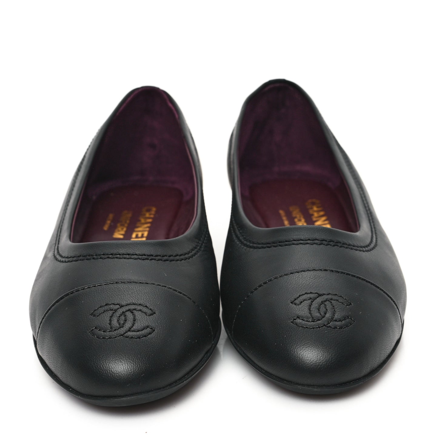 Lambskin Cap Toe CC Uniform Ballerina Flats 38.5 Black