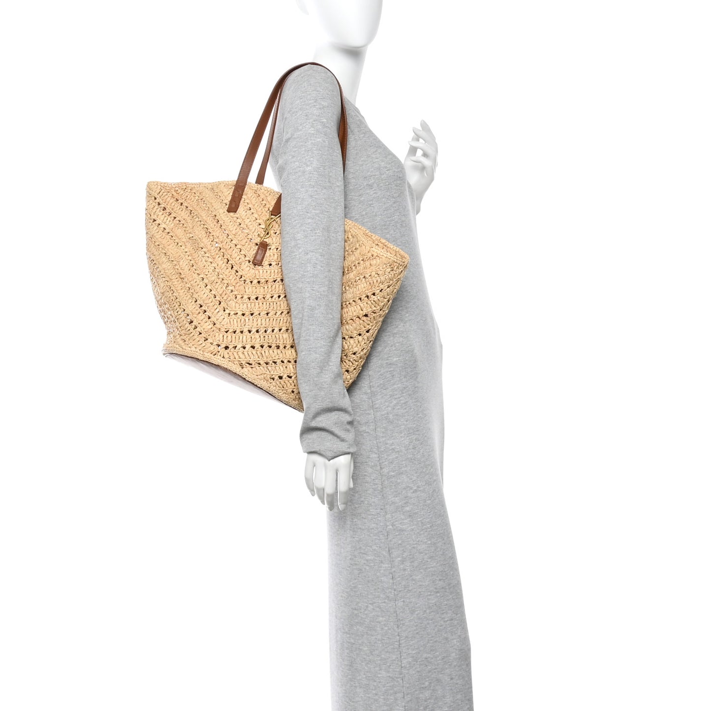 Raffia Calfskin Large Panier Tote Naturel