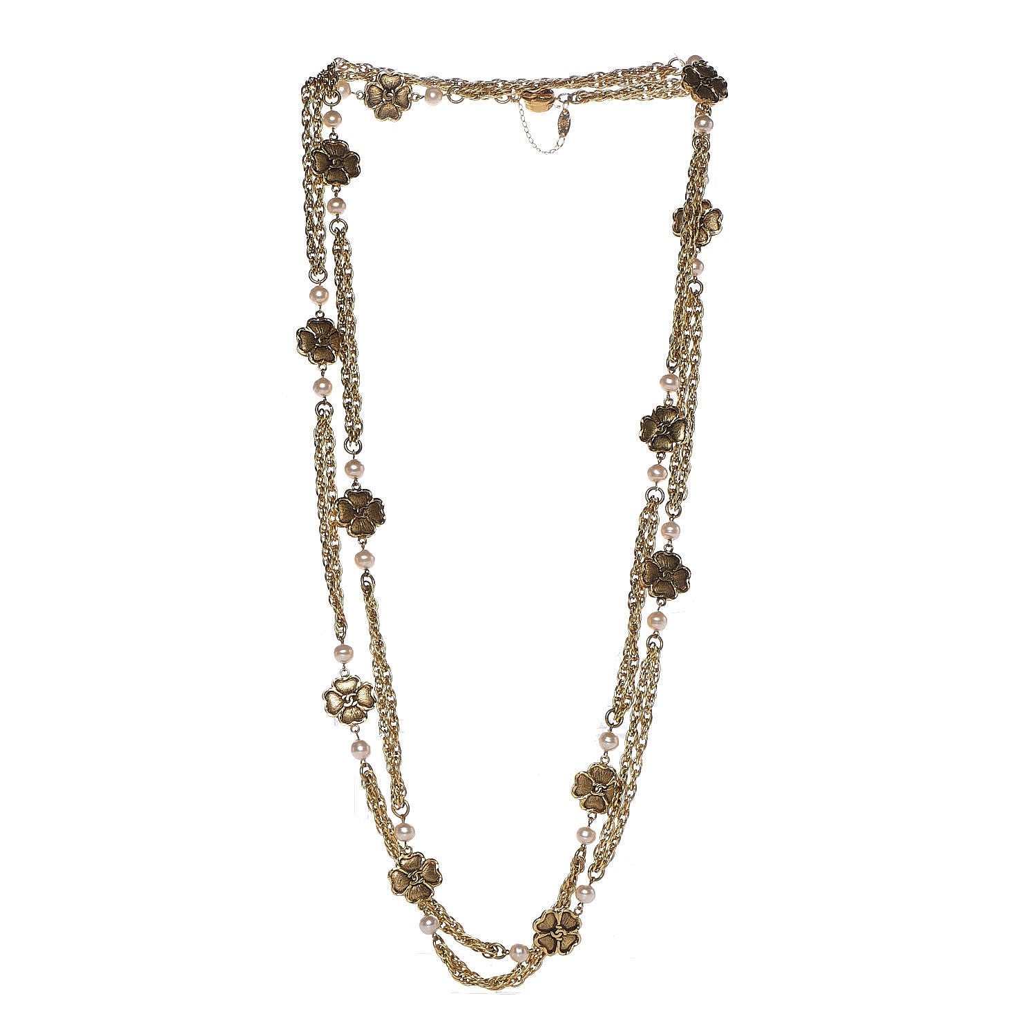 Chanel Pearl Clover Long Necklace Gold 3 of 6