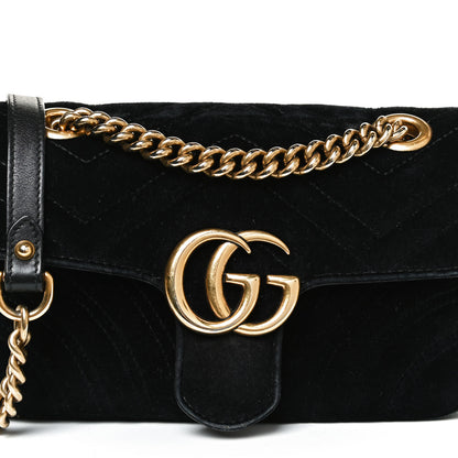 Gucci Velvet Matelasse Mini GG Marmont Shoulder Bag Black 9 of 13