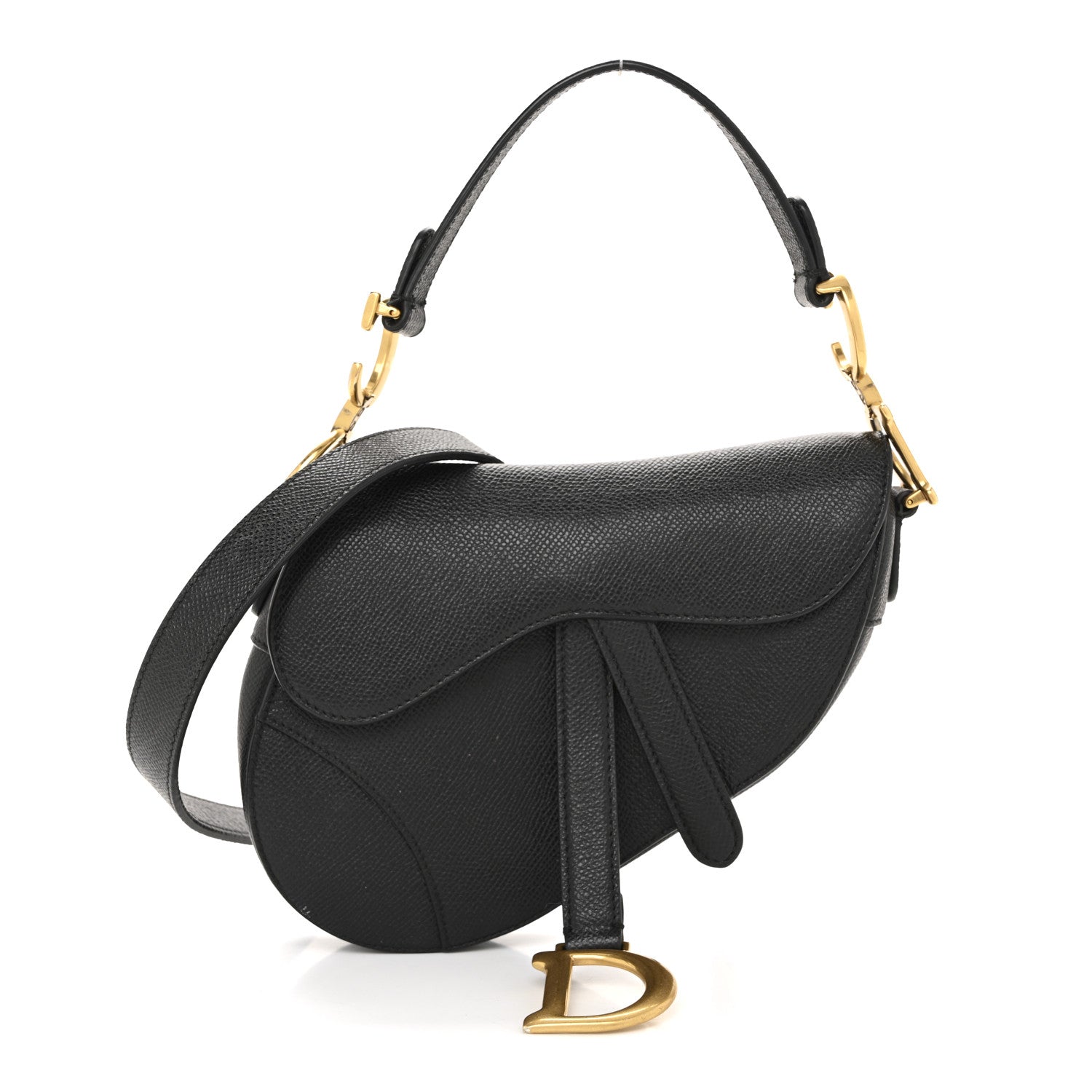 Christian Dior Grained Calfskin Mini Saddle Bag With Strap Black 1 of 13