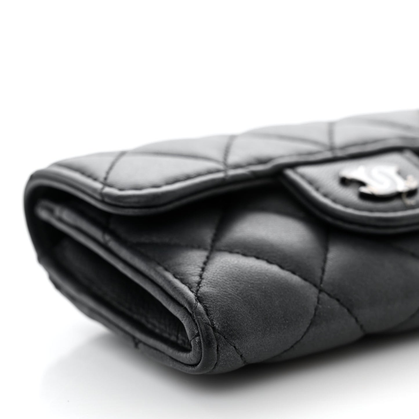 Lambskin Quilted Flap Card Holder Wallet So Black