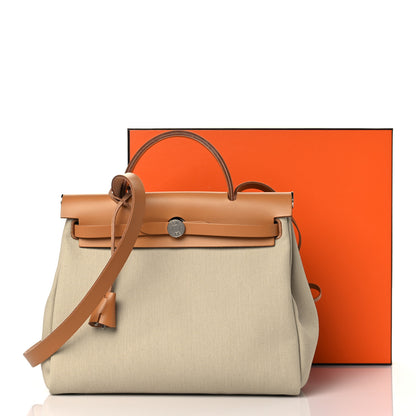 Hermes Military Toile Vache Hunter Herbag Zip Retourne 31 PM Beton Naturel 12 of 12