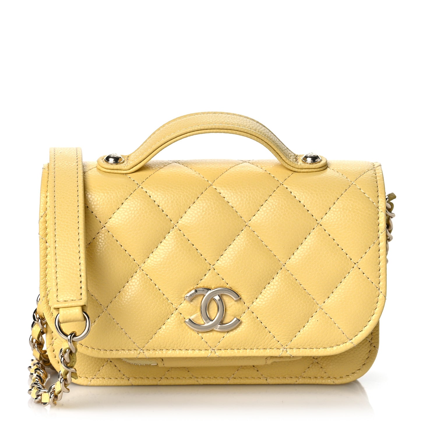 Caviar Quilted Business Affinity Clutch With Chain Flap Yellow