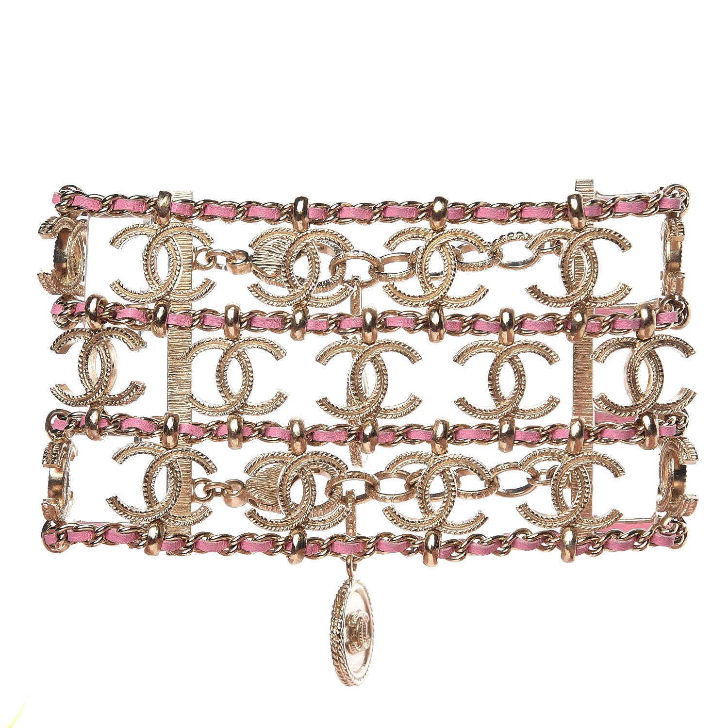Chanel Metal Lambskin CC Chain Link Bracelet Gold Pink 1 of 5