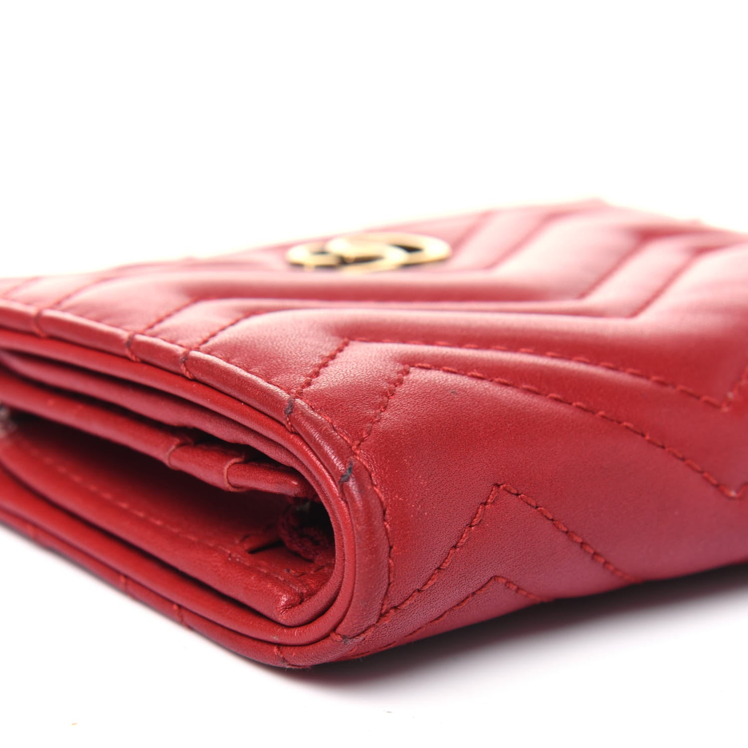 Gucci Calfskin Matelasse GG Marmont Card Case Wallet Hibiscus Red 17 of 19