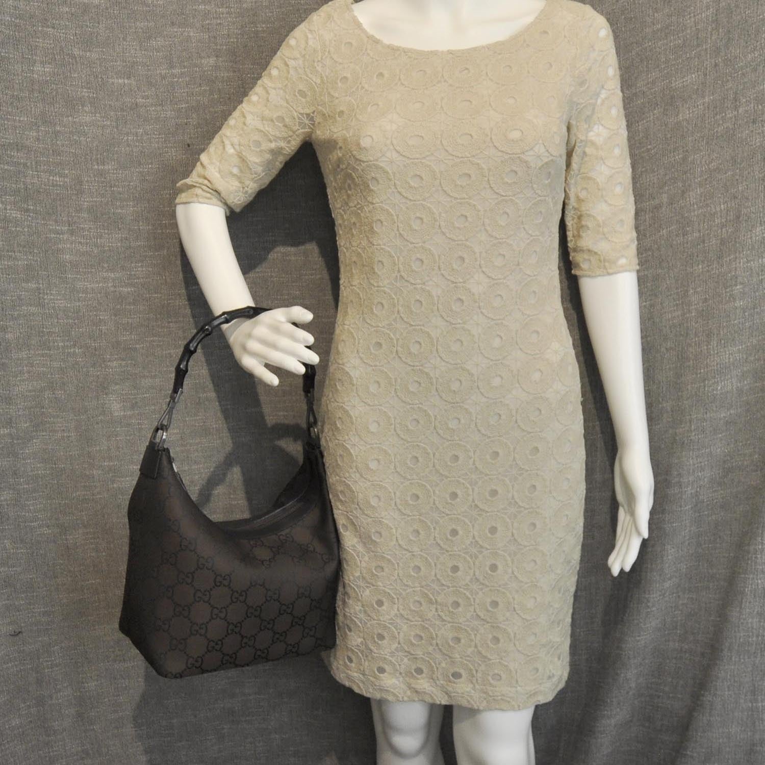 Gucci Nylon Monogram Bamboo Handle Hobo Brown 2 of 8