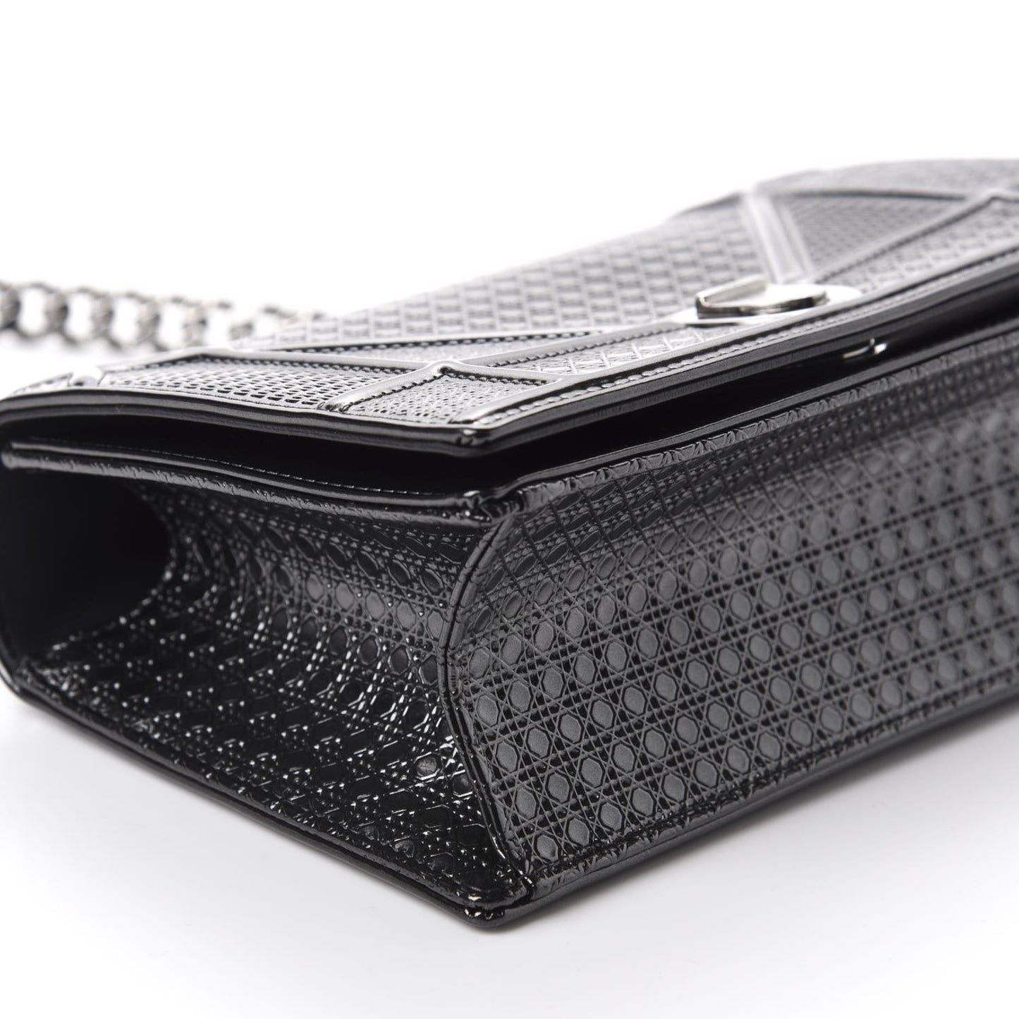 Metallic Patent Micro-Cannage Small Diorama Flap Bag Onyx Black