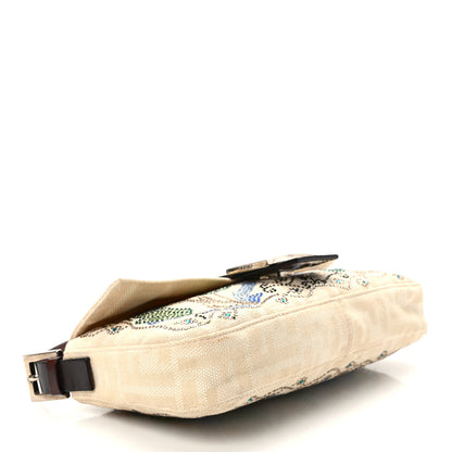 Fendi Linen Zucca Crystal Floral Beaded Baguette Beige Multicolor 4 of 8