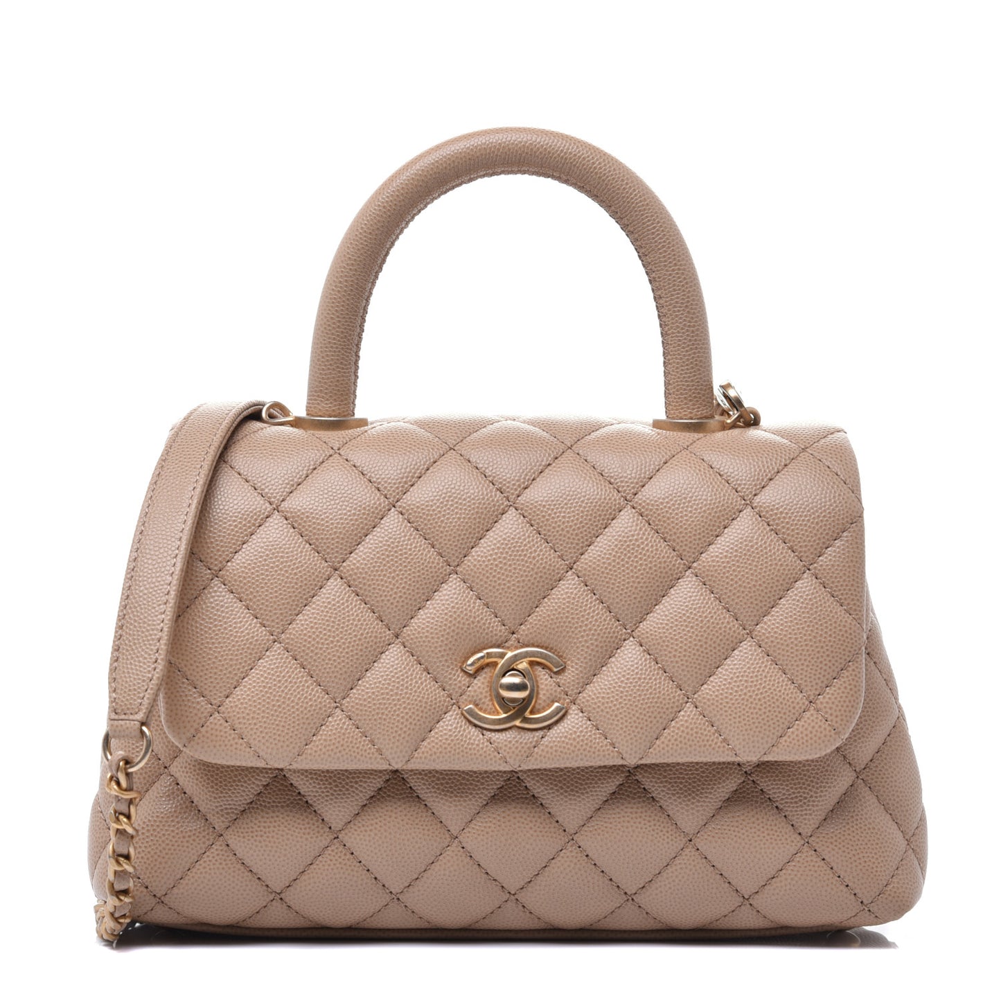 Caviar Quilted Mini Coco Handle Flap Beige