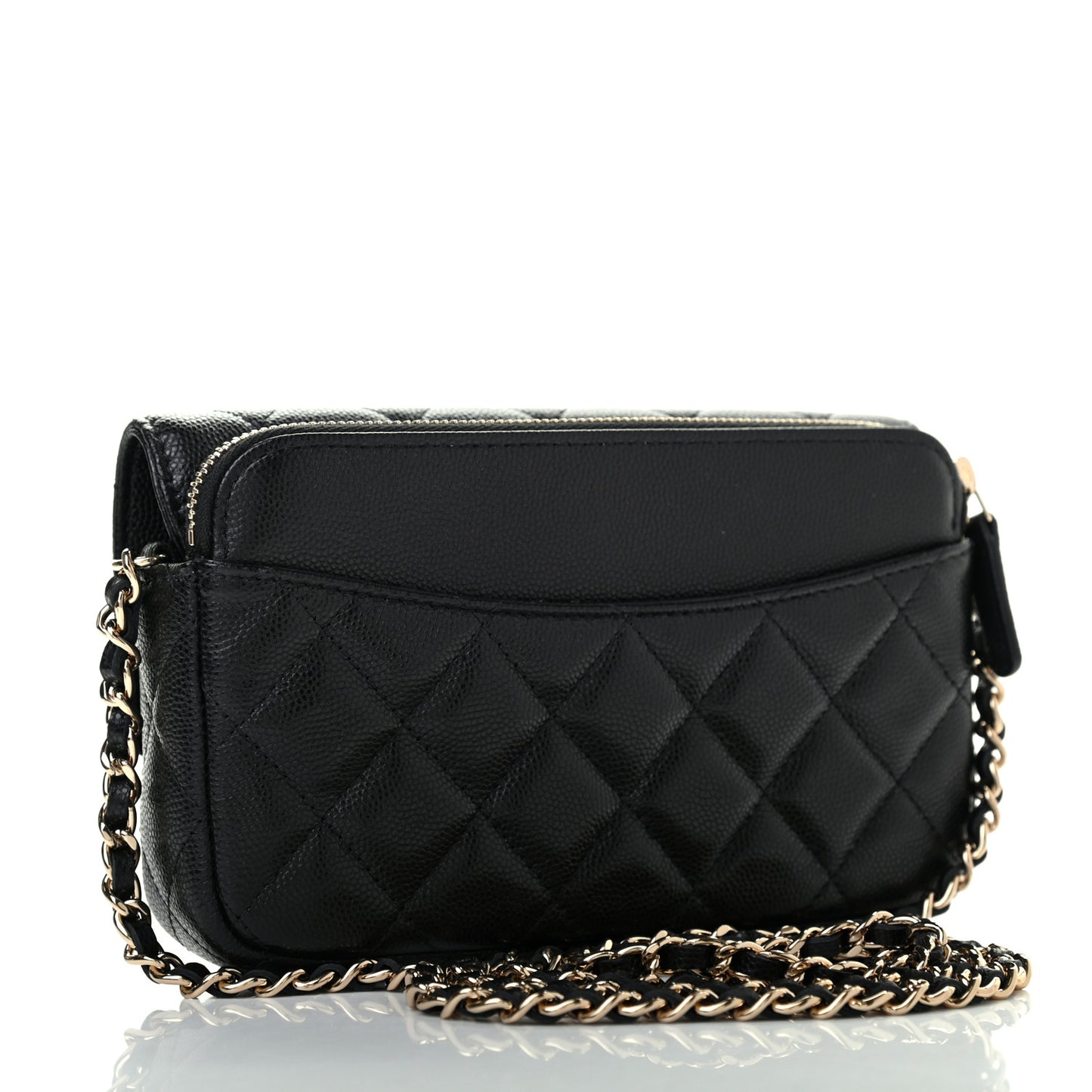 Caviar Quilted Flap Phone Holder With Chain Black