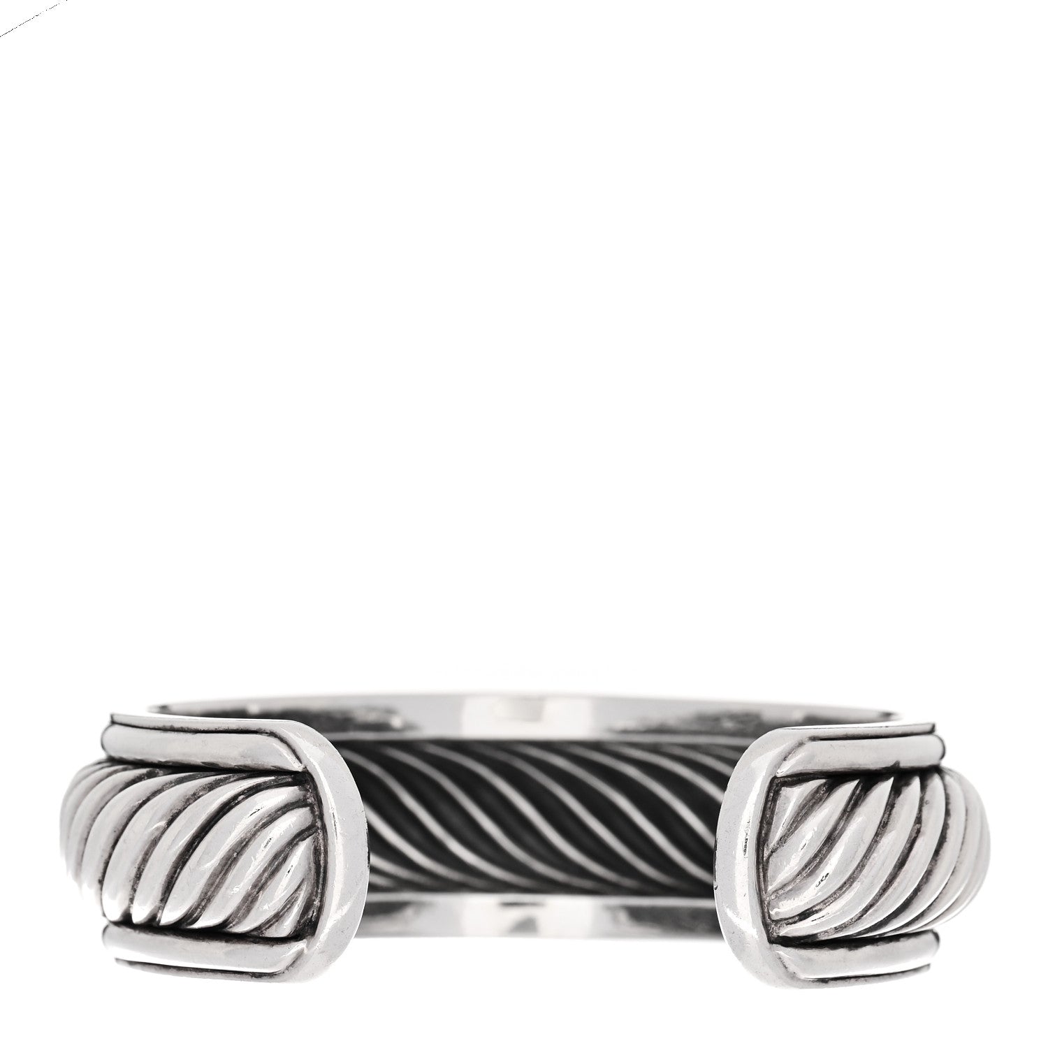 David Yurman Sterling Silver Diamond 20mm Sculpted Cable Cuff Bracelet 2 of 3