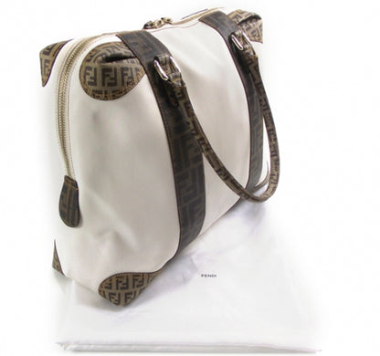 Fendi Canvas Zucca Zucchino Spalmati B Mix Tote White Mogano Panna 3 of 12