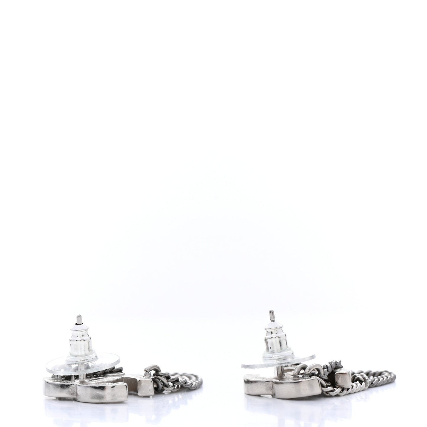 Crystal Chain CC Earrings Silver