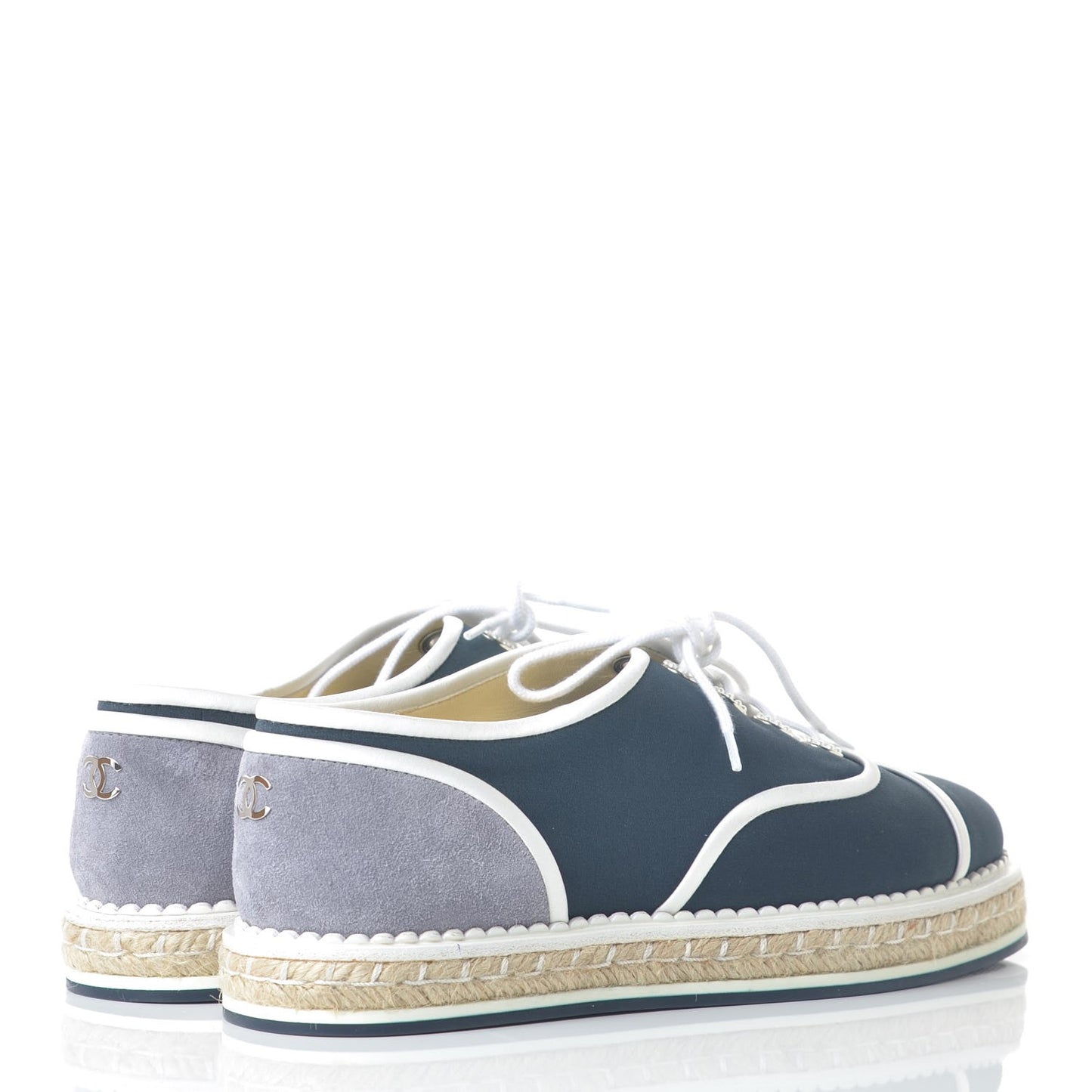 Crepe Suede Lace Up Espadrilles 36 Navy Grey