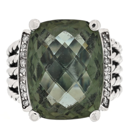 David Yurman Sterling Silver Diamond Prasiolite 20mm Wheaton Ring 58 8.25 1 of 4