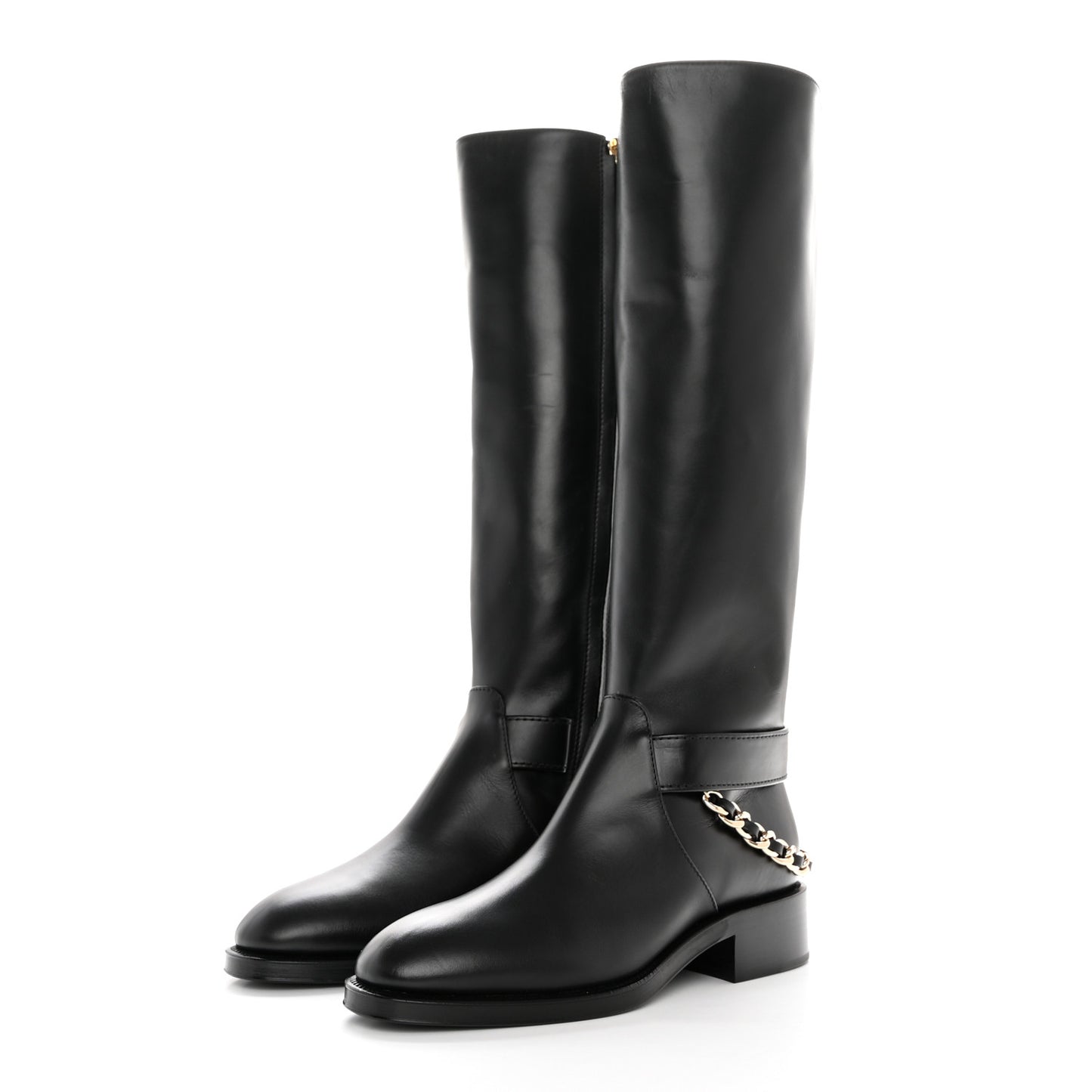Calfskin Chain HIgh Boots 37.5 Black