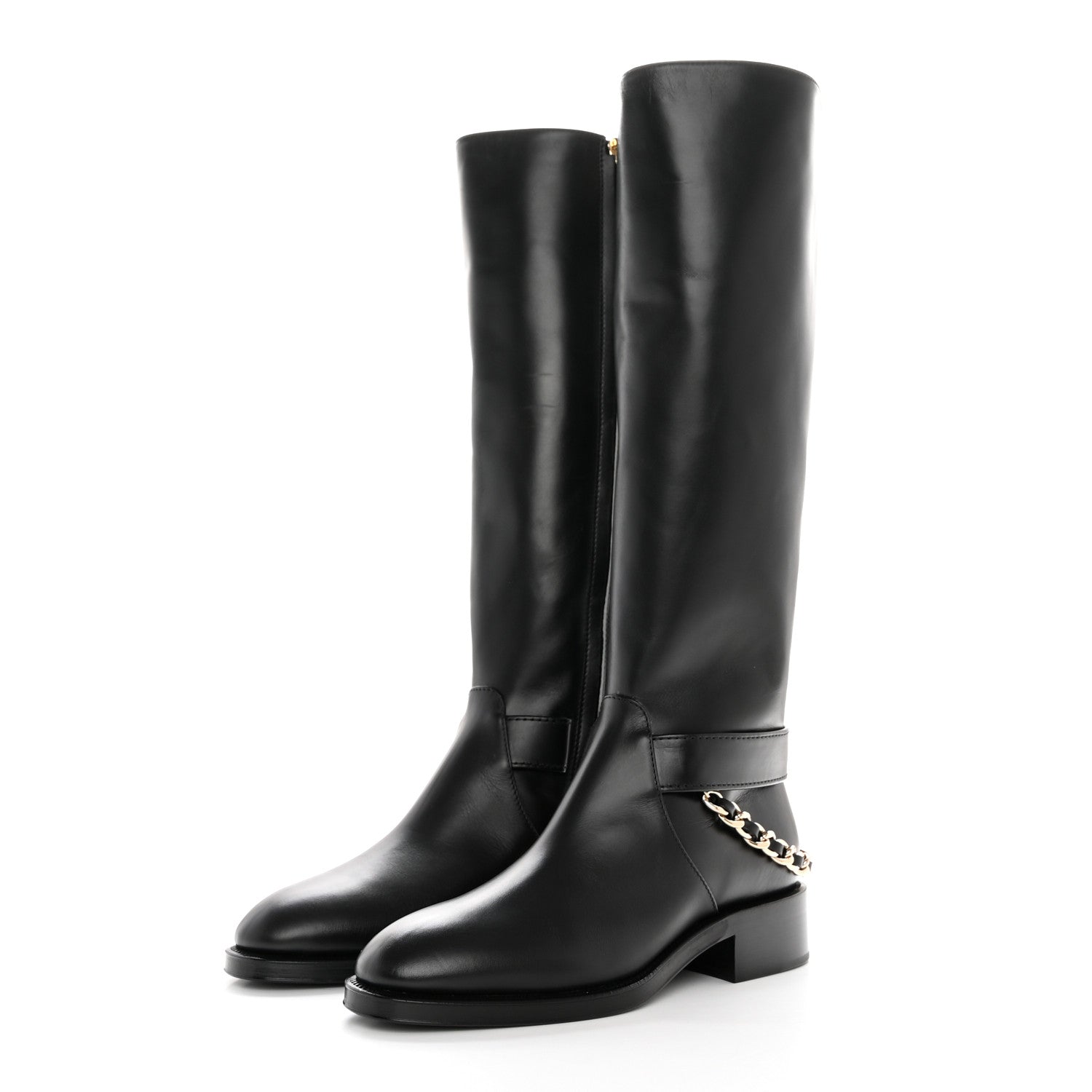 Chanel Calfskin Chain HIgh Boots 37.5 Black 3 of 13