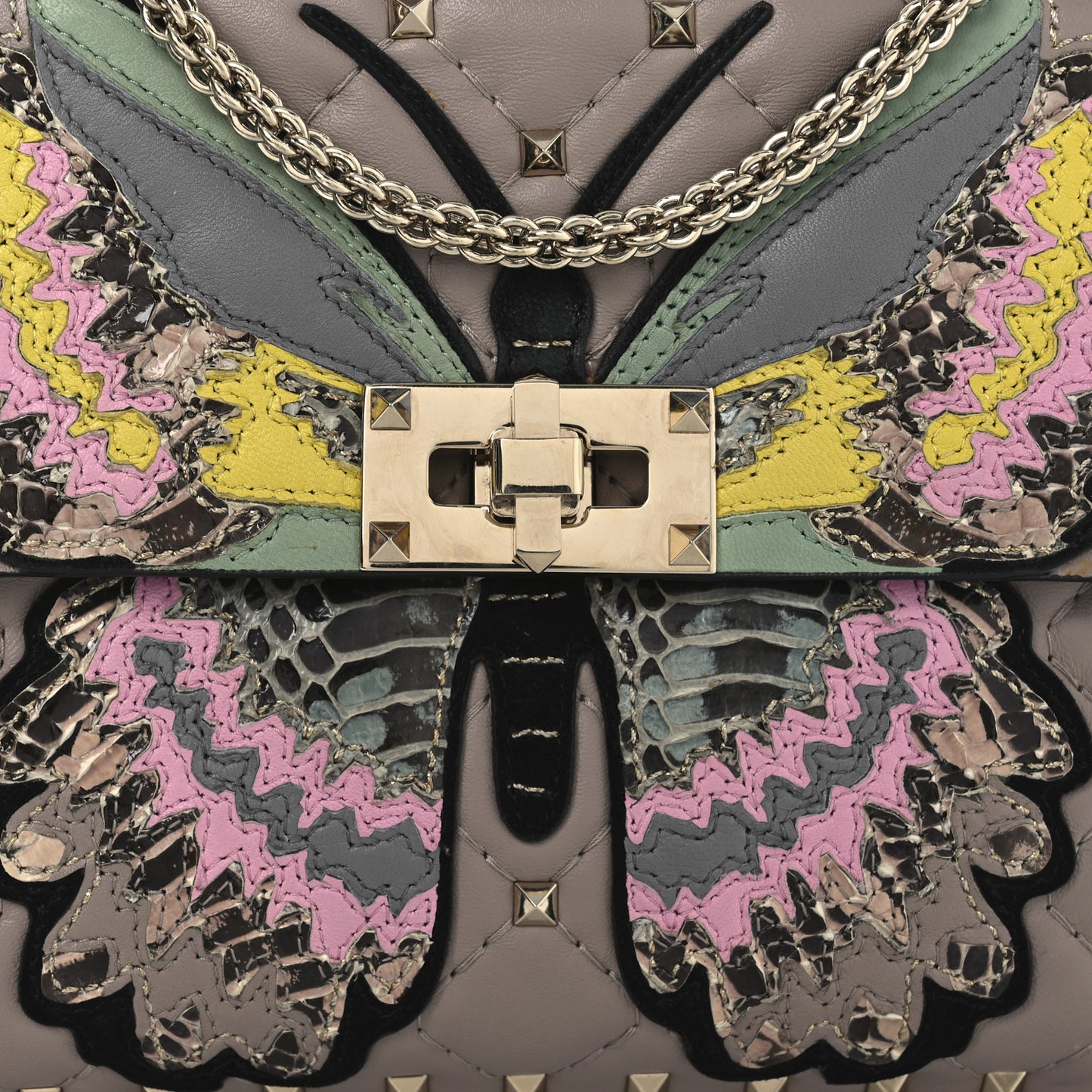 Nappa Butterfly Medium Rockstud Spike Shoulder Bag Poudre