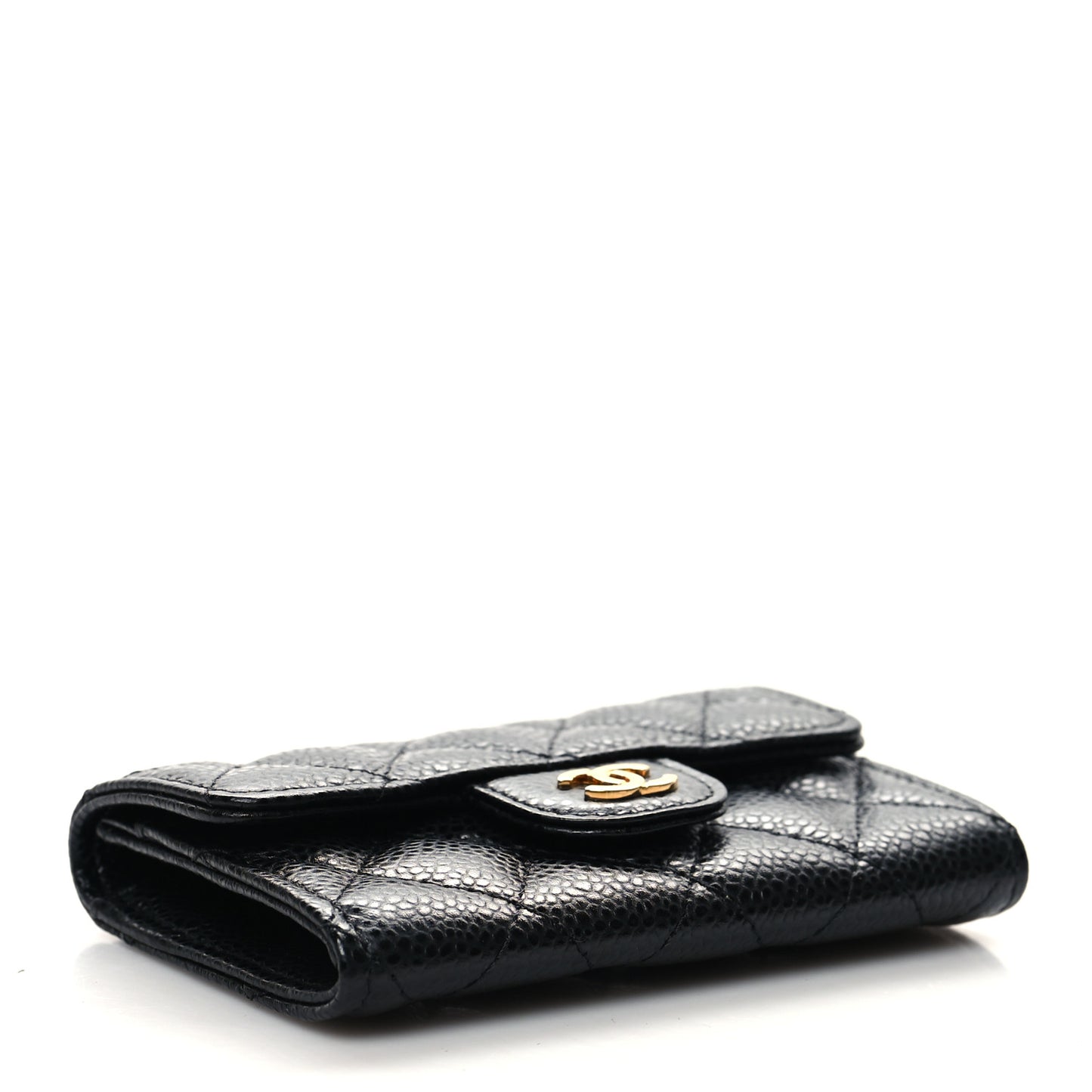 Caviar Quilted Flap Card Holder Black