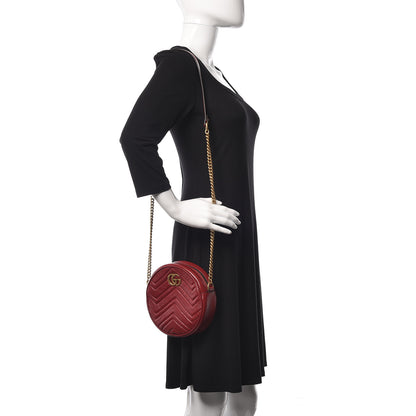 Gucci Glazed Calfskin Matelasse Heart Mini GG Marmont Round Shoulder Bag Romantic Cerise 2 of 13