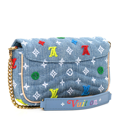 Louis Vuitton Embroidered Monogram Denim New Wave Chain Pochette Blue 3 of 10