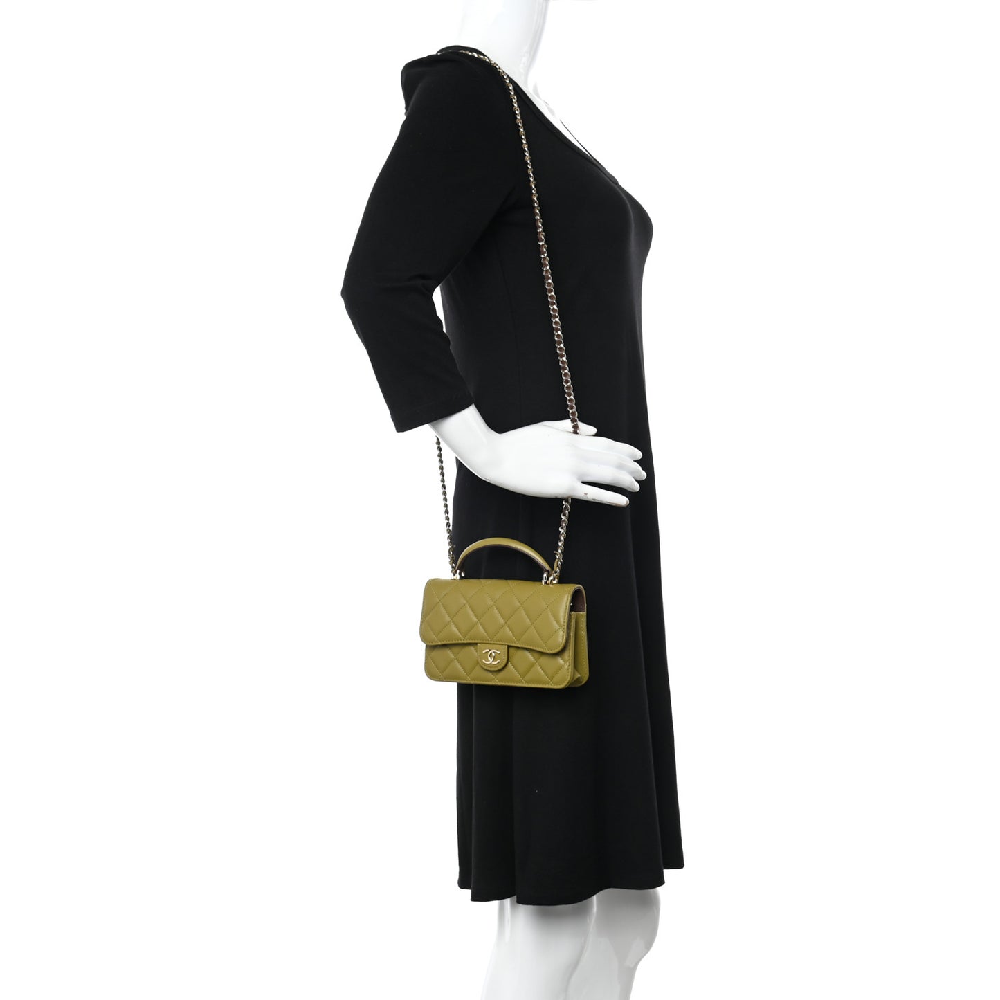 Lambskin Quilted Flap Phone Holder With Chain Green Brown
