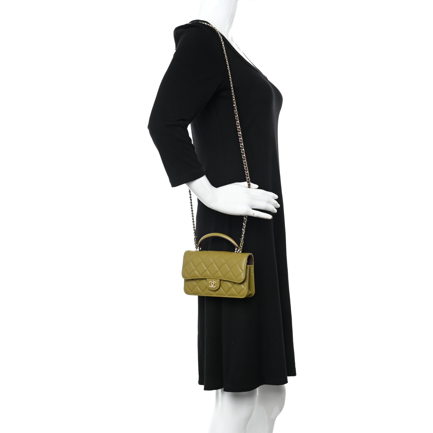 Chanel Lambskin Quilted Flap Phone Holder With Chain Green Brown 2 of 12
