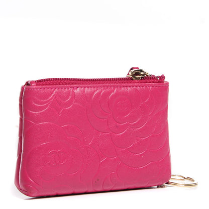 Chanel Lambskin Camellia Embossed Key Holder Case Fuchsia 3 of 7