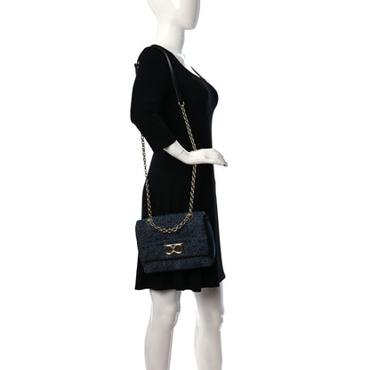 Salvatore Ferragamo Denim Quilted Gancini Small Flap Bag Blue 2 of 9