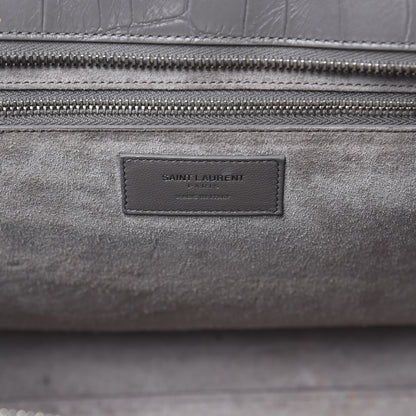 Saint Laurent Calfskin Crocodile Embossed Medium Cabas Rive Gauche Fog 6 of 17