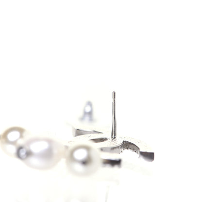 Chanel Crystal Pearl CC Drop Earrings Silver 7 of 9