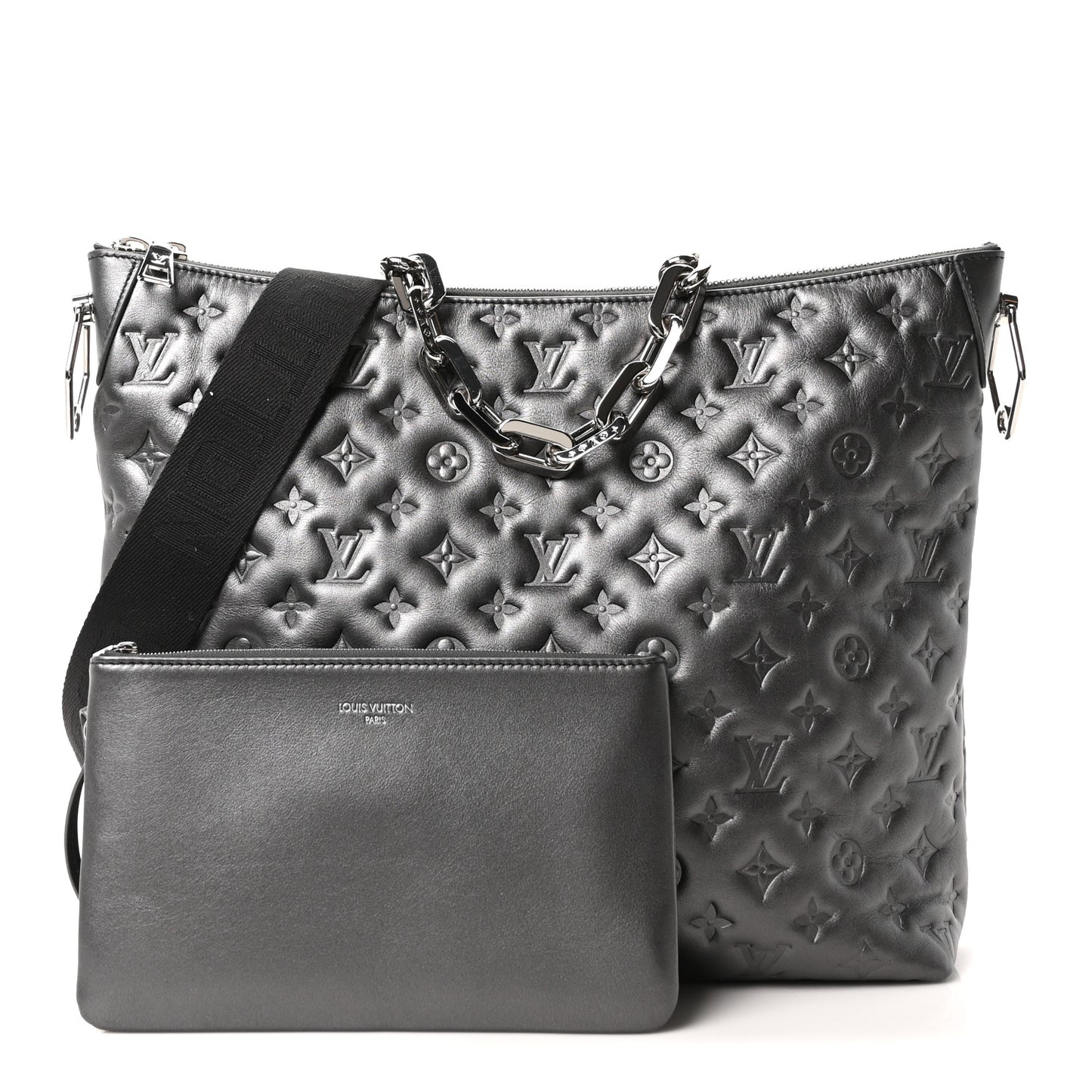 Calfskin Embossed Monogram Coussin Hobo MM Gunmetal Gray