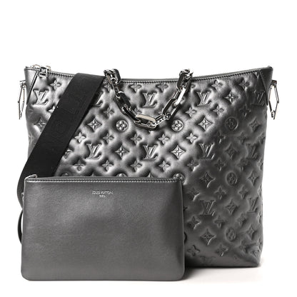 Louis Vuitton Calfskin Embossed Monogram Coussin Hobo MM Gunmetal Gray 3 of 10