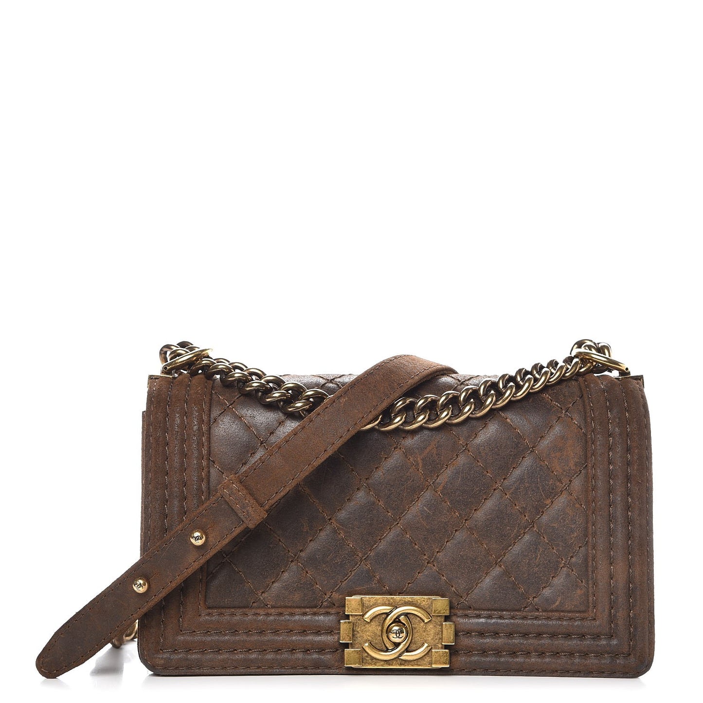 Nubuck Quilted Medium Boy Flap Brown