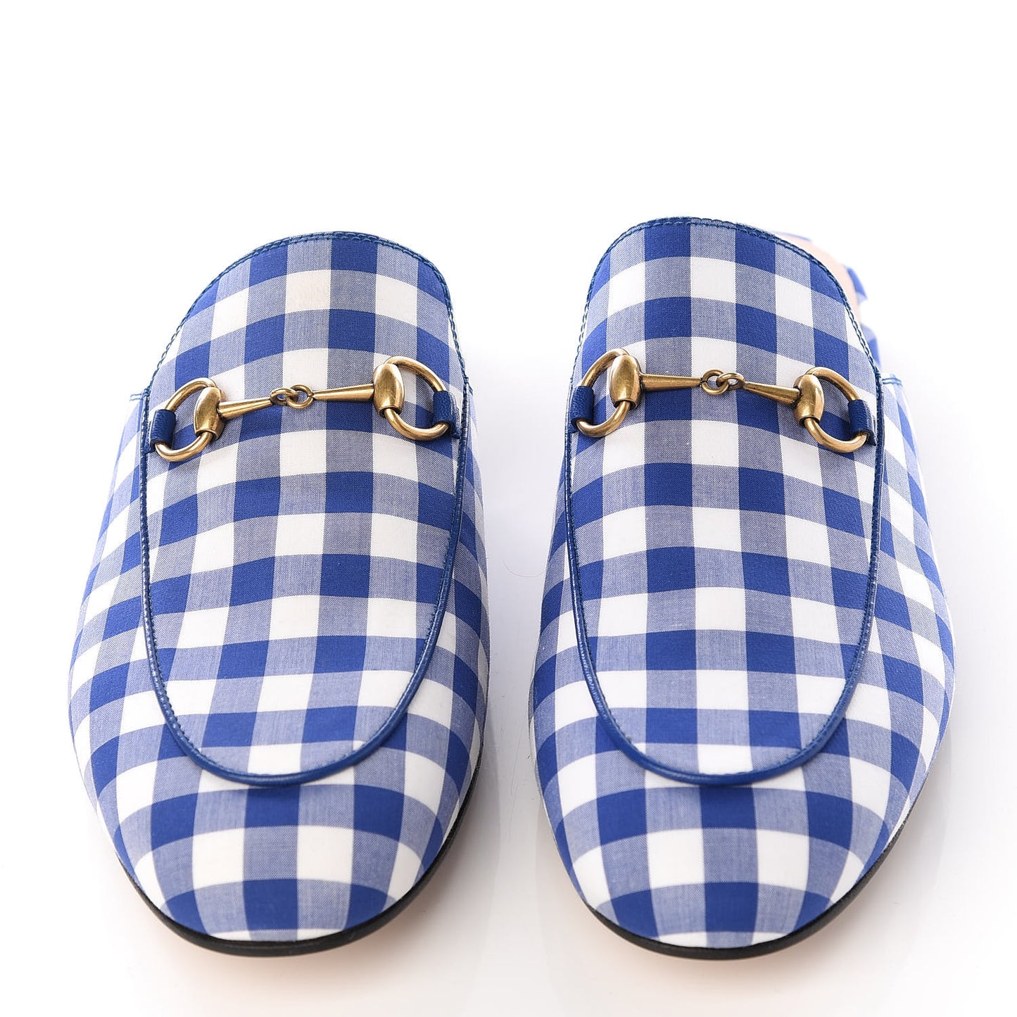 Cotton Gingham Womens Princetown Slippers 38 White Blue