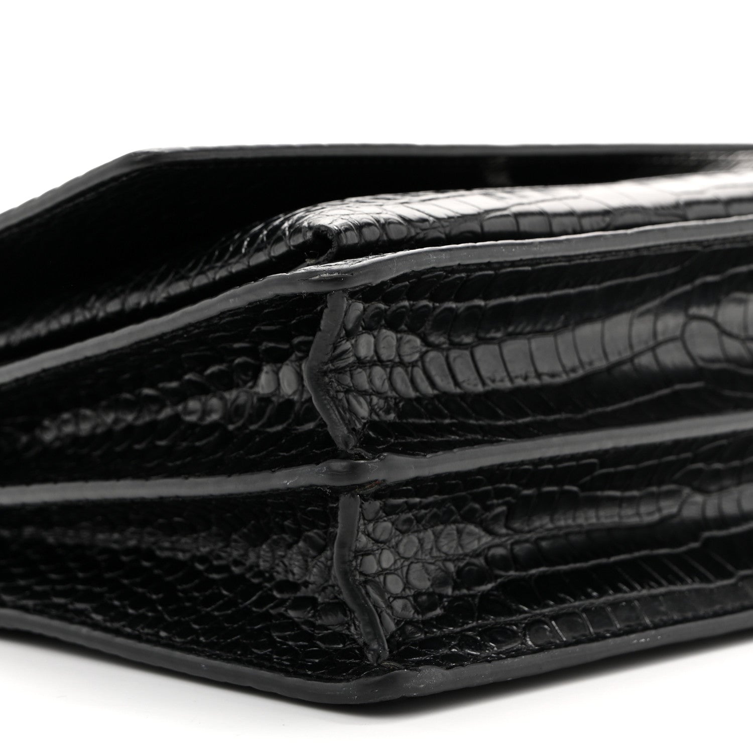 Saint Laurent Calfskin Crocodile Embossed Medium Monochrome Monogram Sunset Black 9 of 14