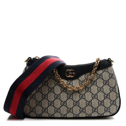 Gucci GG Supreme Monogram Textured Dollar Calfskin Web Small Ophidia GG Handbag Beige Blue 1 of 10