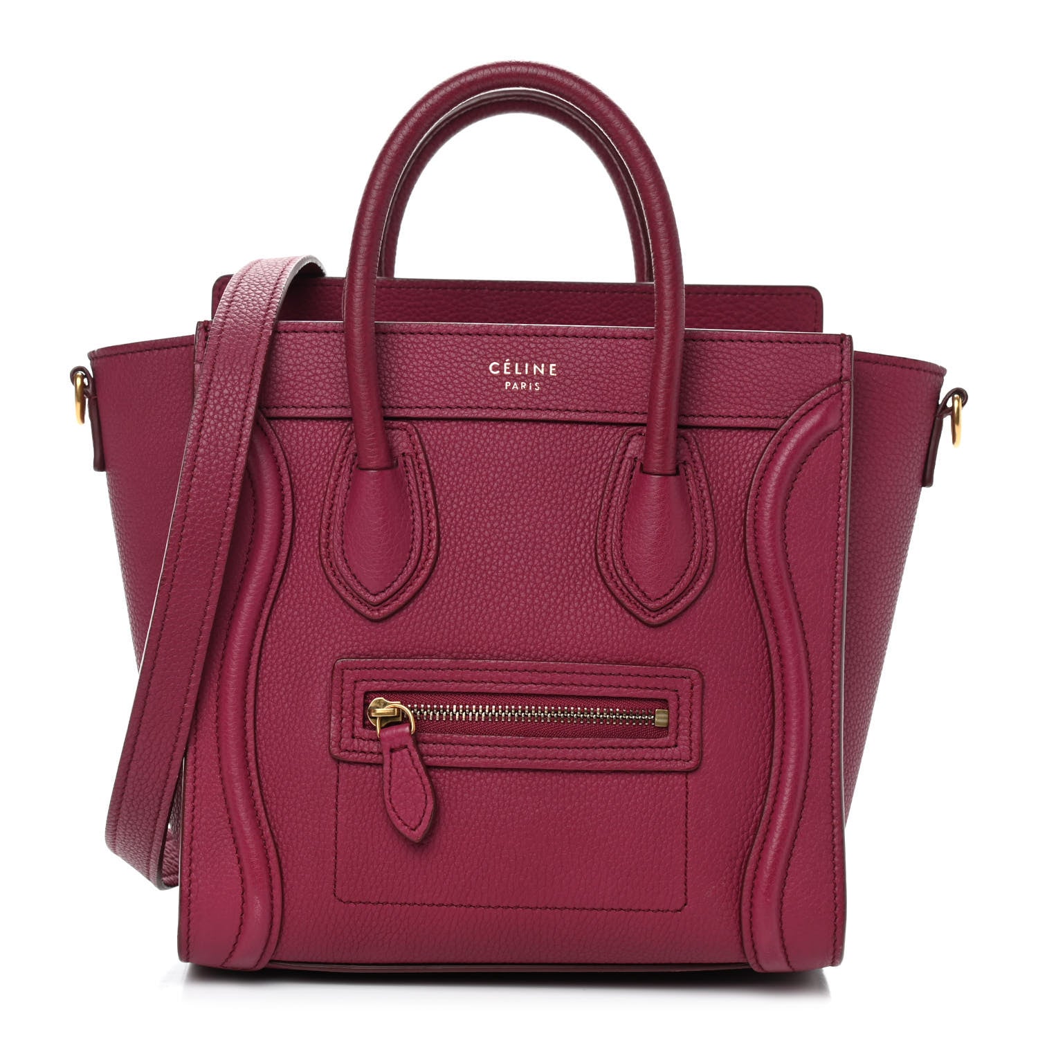 Celine Drummed Calfskin Nano Luggage Plum 1 of 9