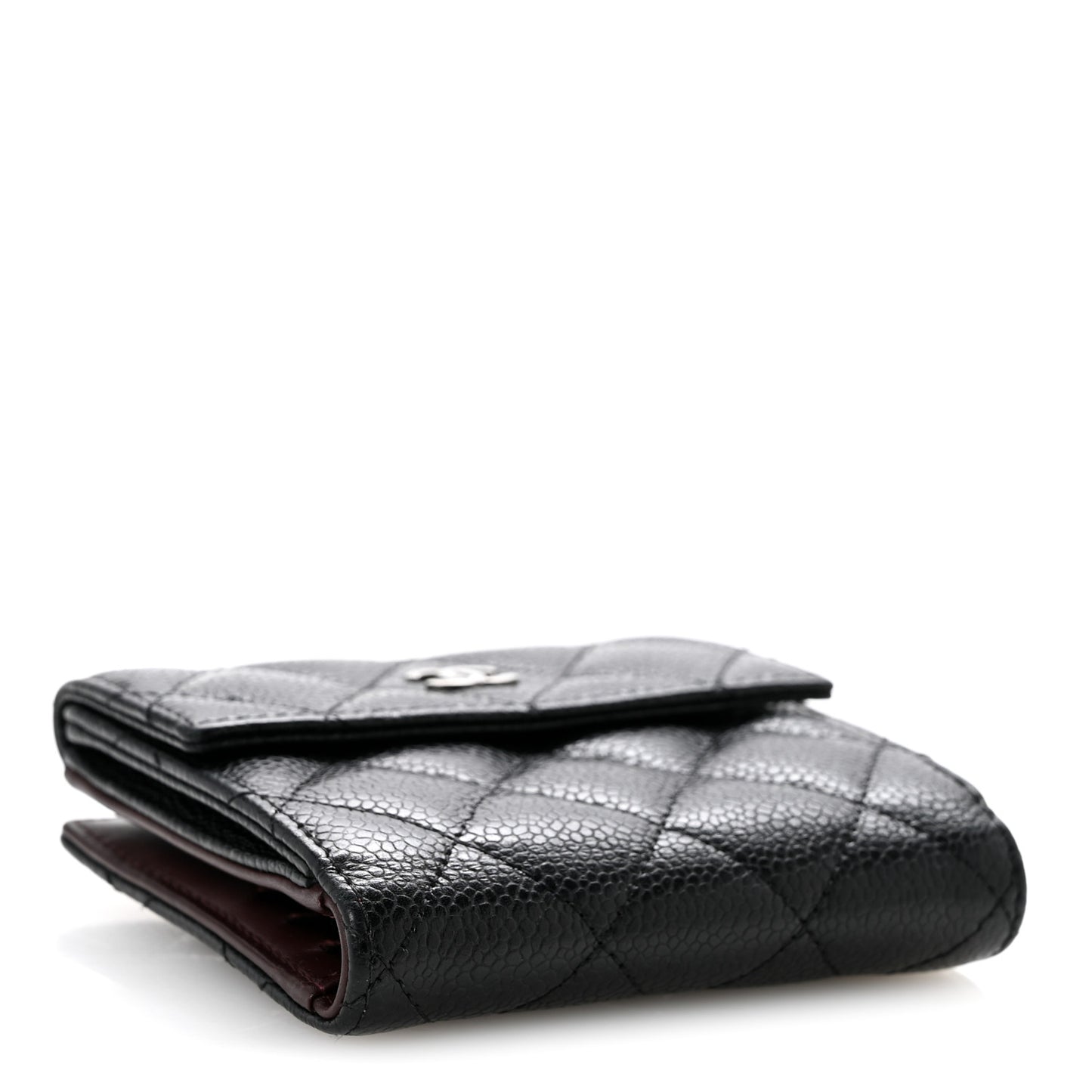 Caviar Quilted Compact French Flap Wallet Black