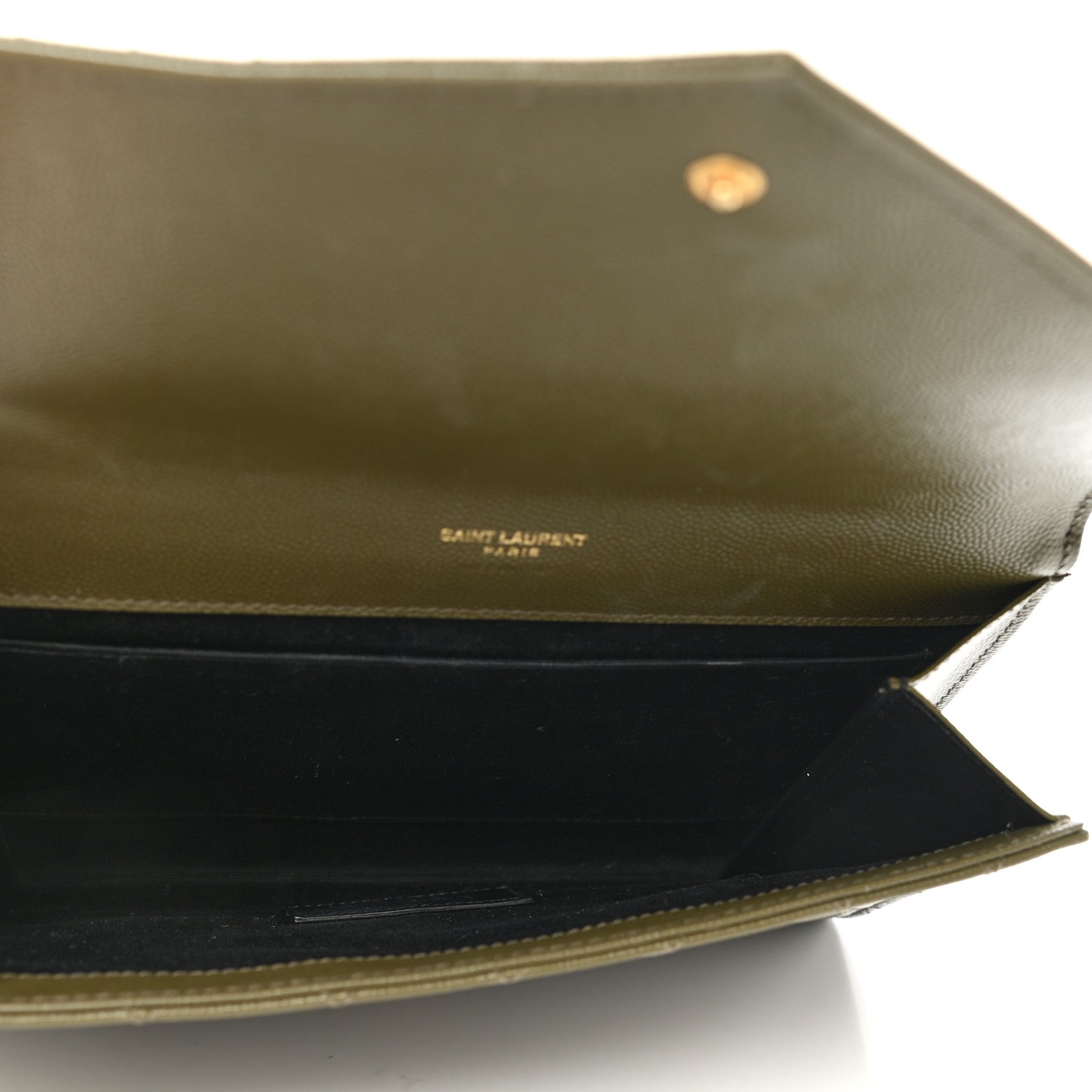 Saint Laurent Grain De Poudre Textured Mixed Matelasse Triquilt Monogram Clutch Vert Kaki 5 of 9