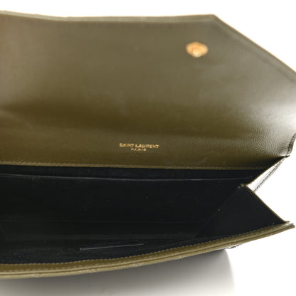 Saint Laurent Grain De Poudre Textured Mixed Matelasse Triquilt Monogram Clutch Vert Kaki 5 of 9