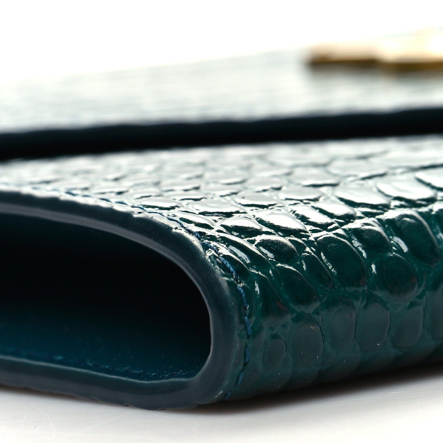 Saint Laurent Calfskin Crocodile Embossed Monogram Cassandre Flap Pouch Foliage Green 9 of 10