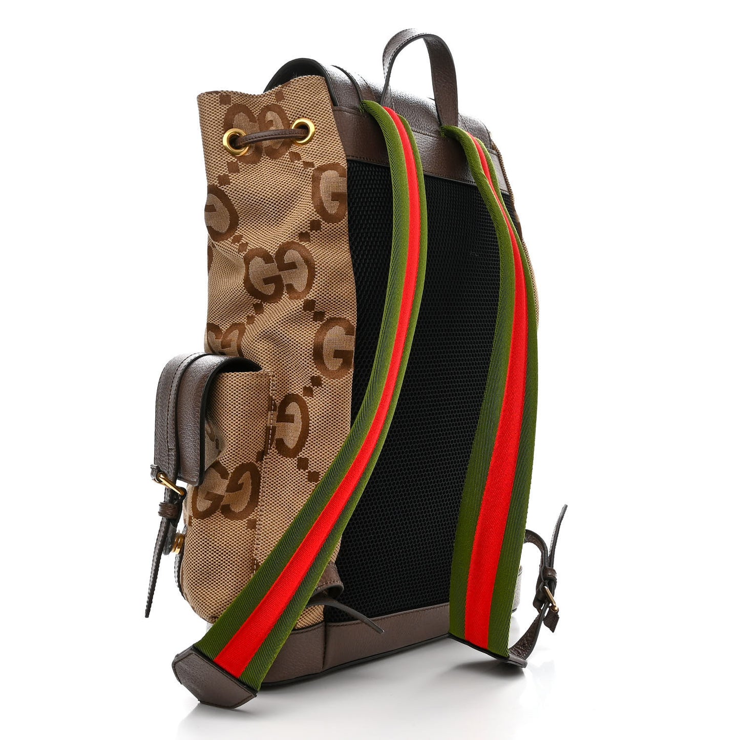 Monogram Jumbo GG Textured Dollar Calfskin Web Double Buckle Backpack Camel Ebony New Acero