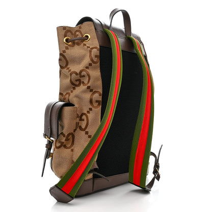 Gucci Monogram Jumbo GG Textured Dollar Calfskin Web Double Buckle Backpack Camel Ebony New Acero 3 of 13